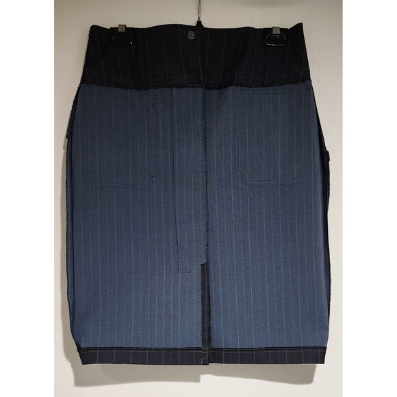 Cache Womens Straight Skirt Grey Striped Cotton-Blend Unlined Big Buttons Size 8 - Picture 5 of 8